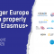 Graphic with dark blue background on the left and white background on the right. Large text reads ‘A stronger Europe needs a properly funded Erasmus+’. Smaller text below reads ‘Joint Statement – 7 January 2026’. On the right side, logos of multiple European higher education and student organisations are displayed, including associations of universities, student unions, and university networks, indicating a joint call for adequate funding of the Erasmus+ programme.